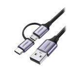 UGREEN 30875 USB 2.0 A Male To Micro USB + USB-C Male 3A Data Cable