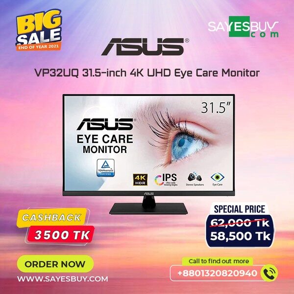 ASUS VP32UQ 31.5-inch 4K UHD Eye Care Monitor