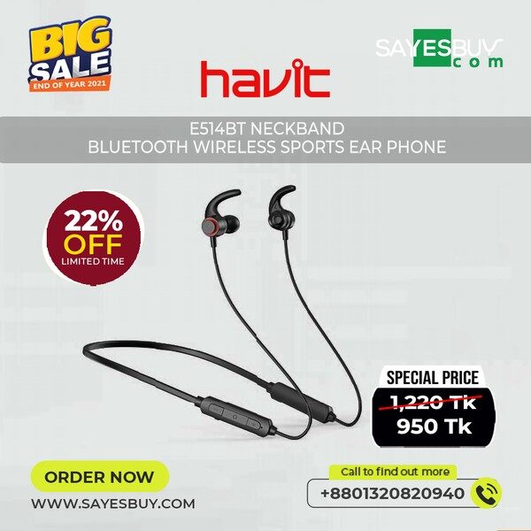 Havit E514BT Neckband Black Bluetooth Earphone
