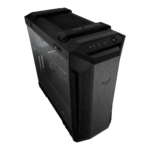ASUS TUF Gaming GT501 case supports up to EATX with metal front panel, tempered-glass side panel, 120 mm RGB fan, 140 mm PWM fan, radiator space reserved, and USB 3.1 Gen 1 techsquare