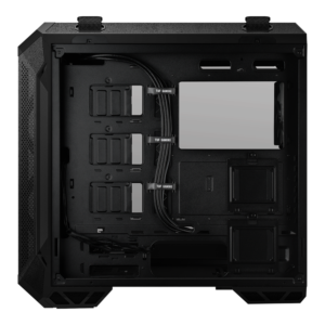 ASUS TUF Gaming GT501 case supports up to EATX with metal front panel, tempered-glass side panel, 120 mm RGB fan, 140 mm PWM fan, radiator space reserved, and USB 3.1 Gen 1 techsquare