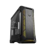 ASUS TUF Gaming GT501 case supports up to EATX with metal front panel, tempered-glass side panel, 120 mm RGB fan, 140 mm PWM fan, radiator space reserved, and USB 3.1 Gen 1 techsquare