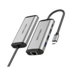 Vention TGDHB Type-C to USB 3.0*3/Gigabit Ethernet/PD Hub 0.15M Gray Metal Type
