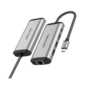 Vention TGDHB Type-C to USB 3.0*3/Gigabit Ethernet/PD Hub 0.15M Gray Metal Type