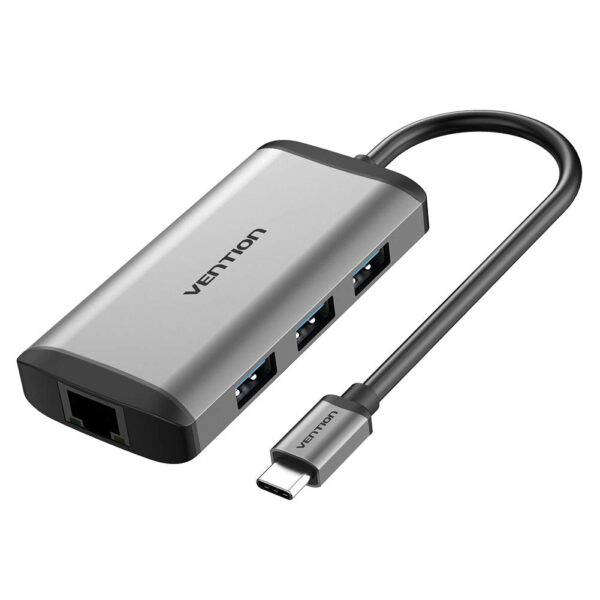 VENTION CNDHB Type-C to HDMI/USB3.0*3/RJ45/TF/SD/PD Converter 0.15M Gray Metal Type