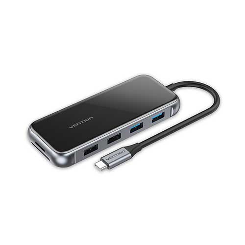 VENTION TFGHB Multi-function USB-C to HDMI/ VGA/USB3.0*2/USB2.0*2/RJ45/TF/SD/PD Docking Station 0.15M Gray Mirrored Surface Type